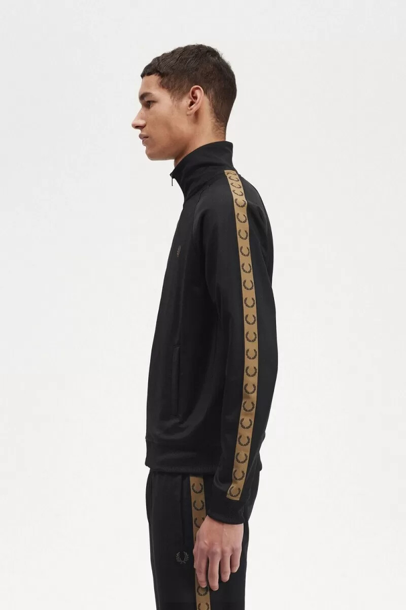 fred perry giacca sportiva da uomo con nastro a contrasto nera e marrone