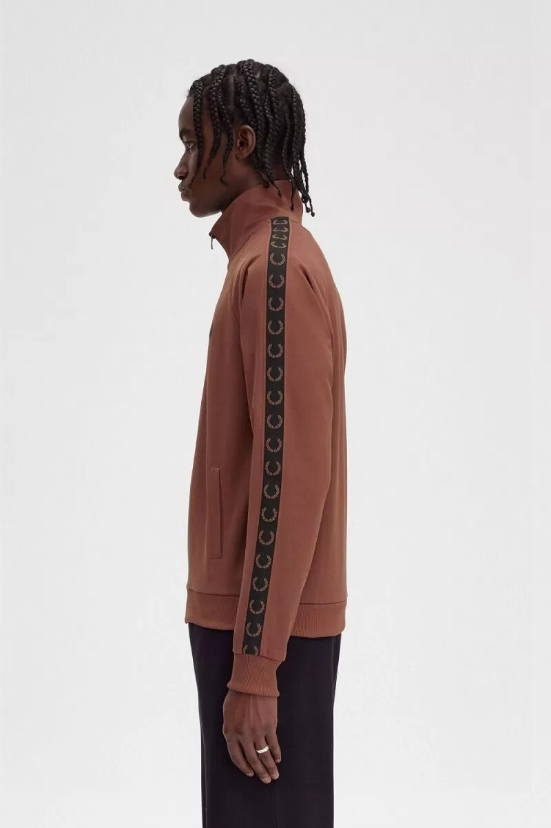 giacche da tuta da uomo fred perry contrast tape whisky brown black