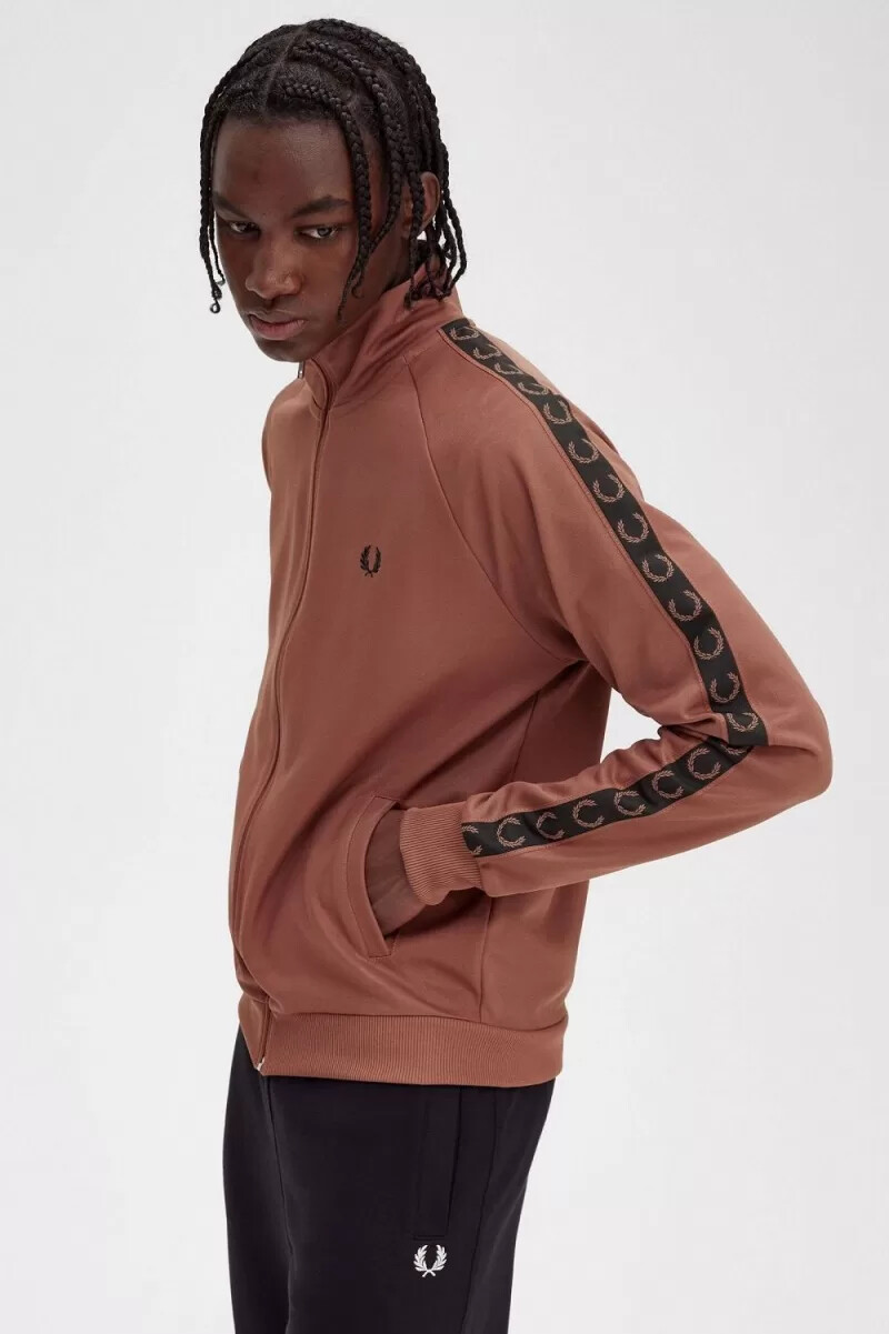 giacche da tuta da uomo fred perry contrast tape whisky brown black