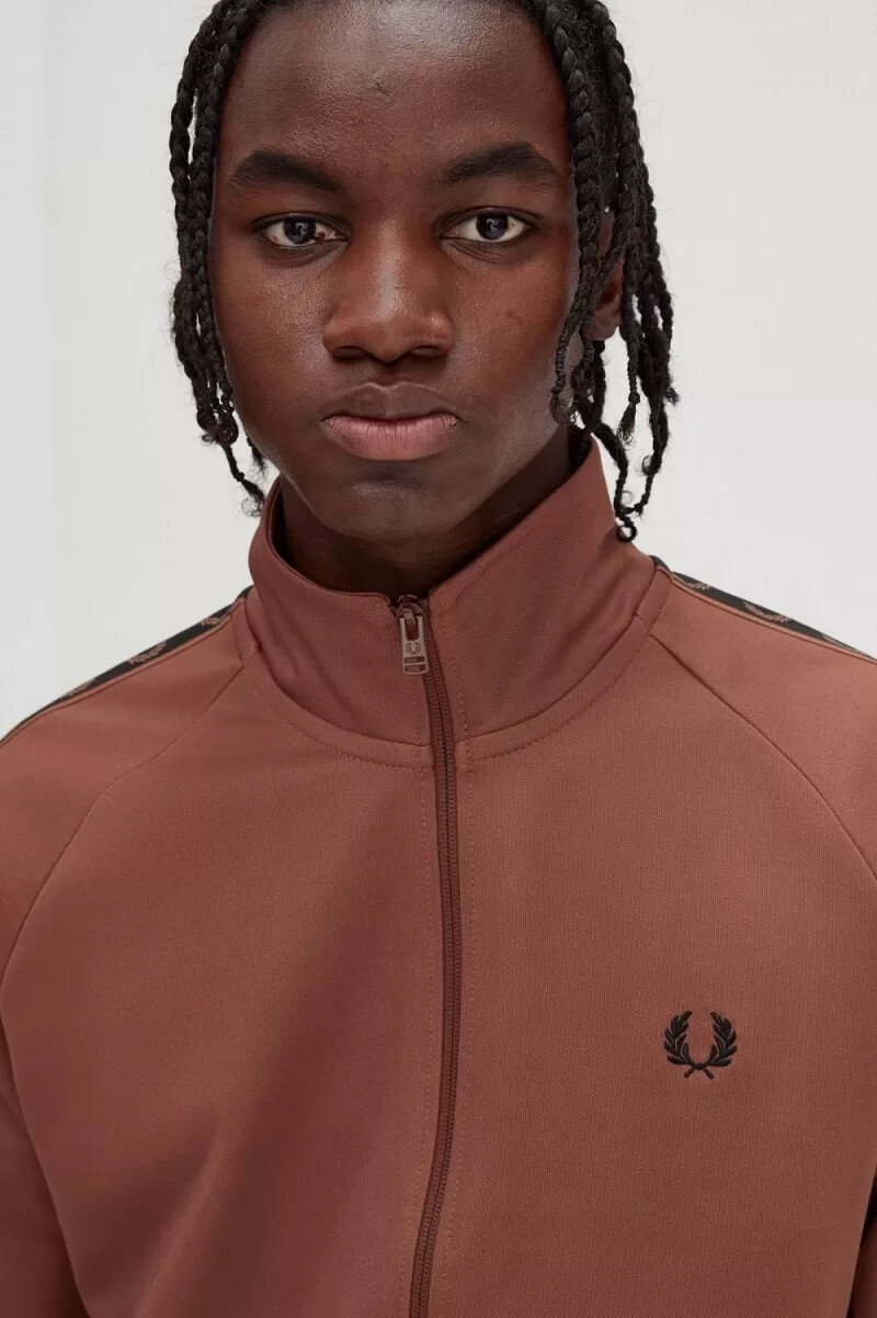 giacche da tuta da uomo fred perry contrast tape whisky brown black