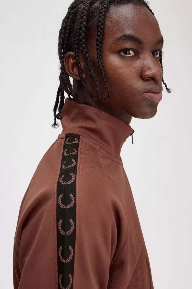 giacche da tuta da uomo fred perry contrast tape whisky brown black