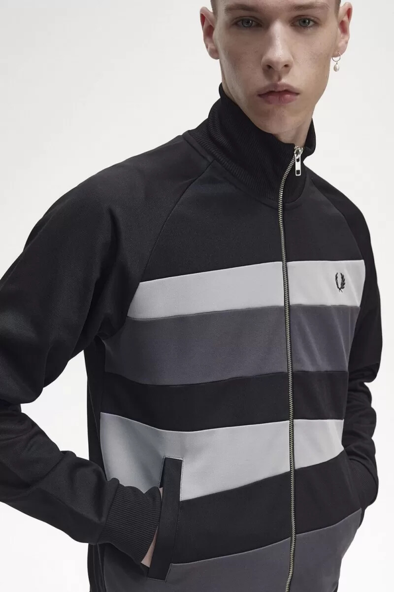 giacche da tuta da uomo fred perry con pannello a contrasto nere