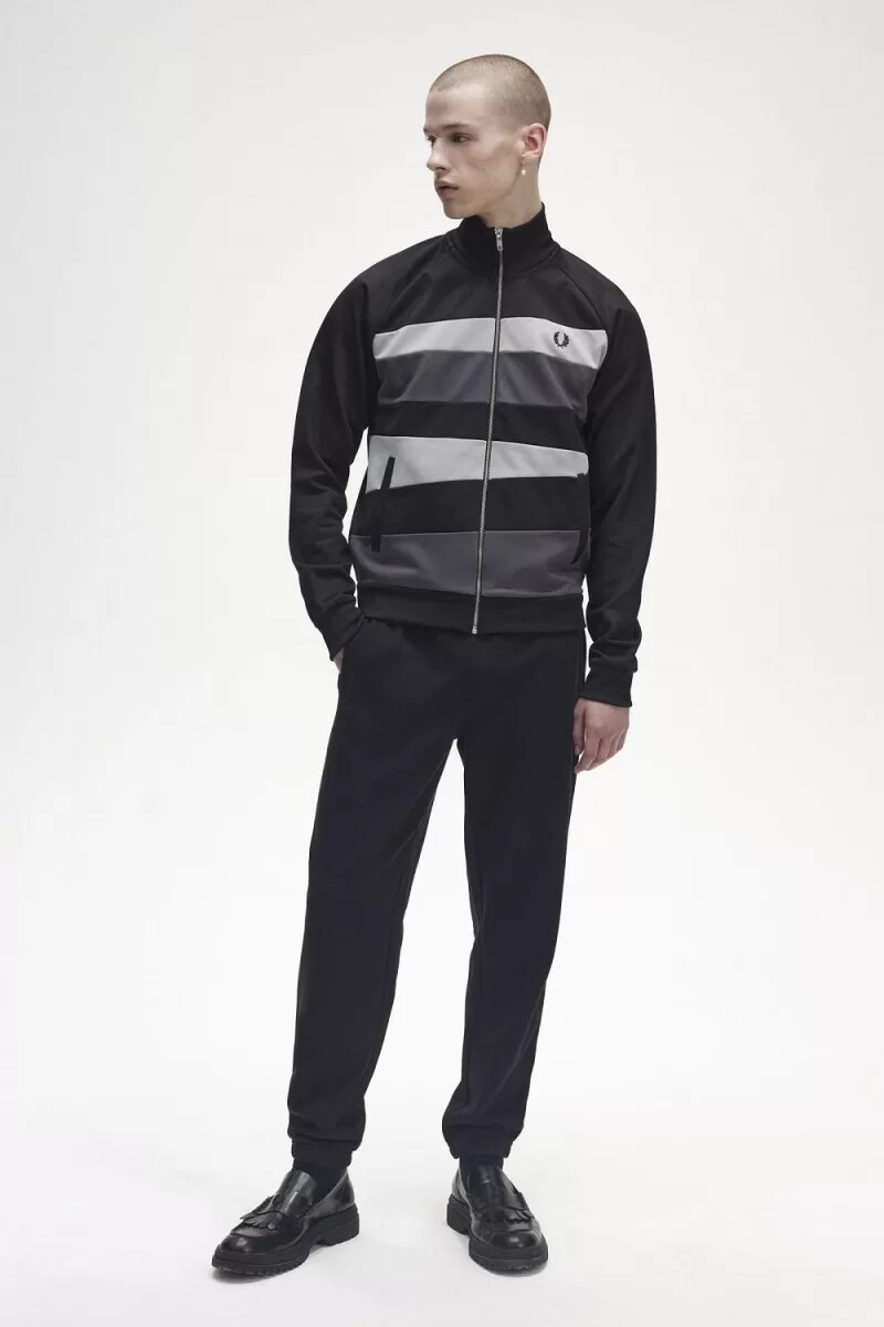 giacche da tuta da uomo fred perry con pannello a contrasto nere
