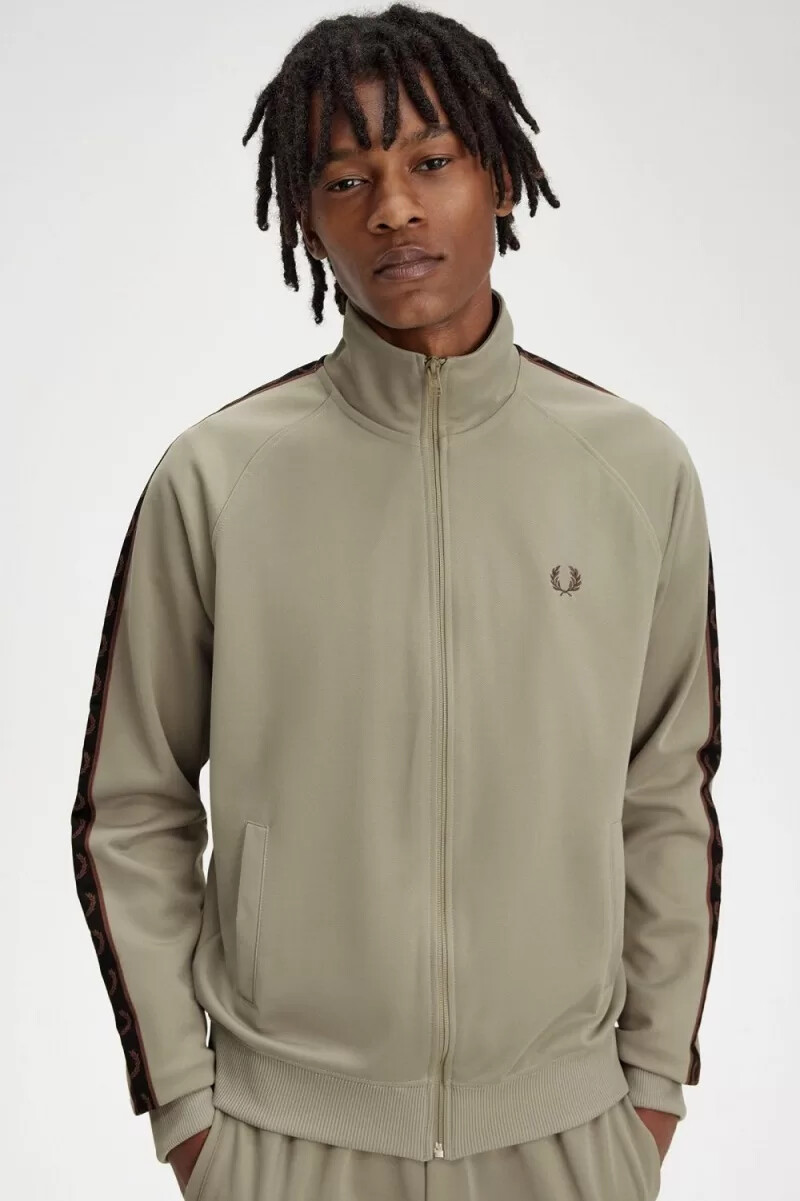 giacche da tuta da uomo fred perry contrast tape grigio caldo rosso scuro