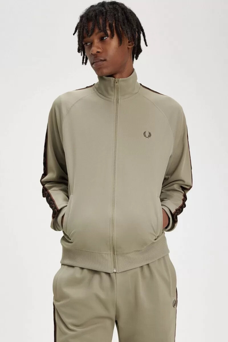 giacche da tuta da uomo fred perry contrast tape grigio caldo rosso scuro