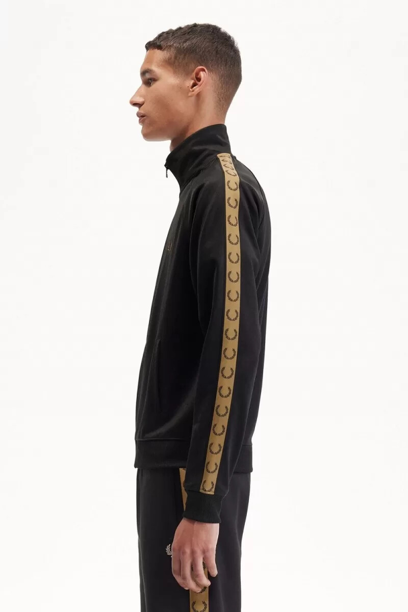 fred perry giacca sportiva da uomo con nastro a contrasto nera e verde