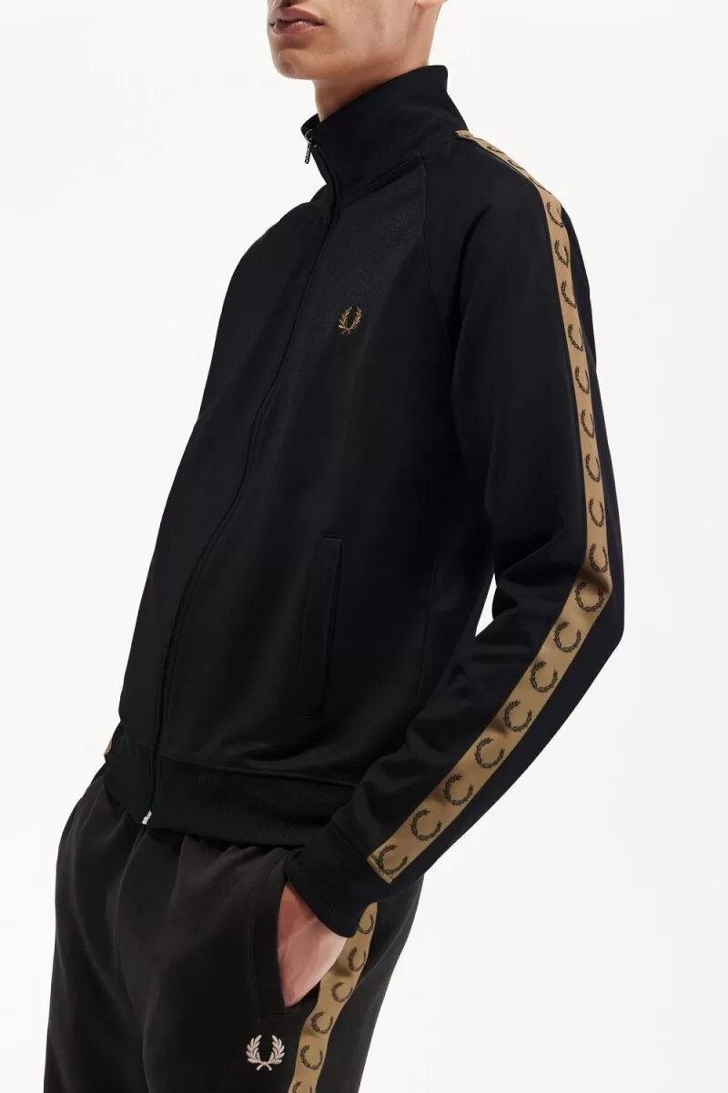 fred perry giacca sportiva da uomo con nastro a contrasto nera e verde