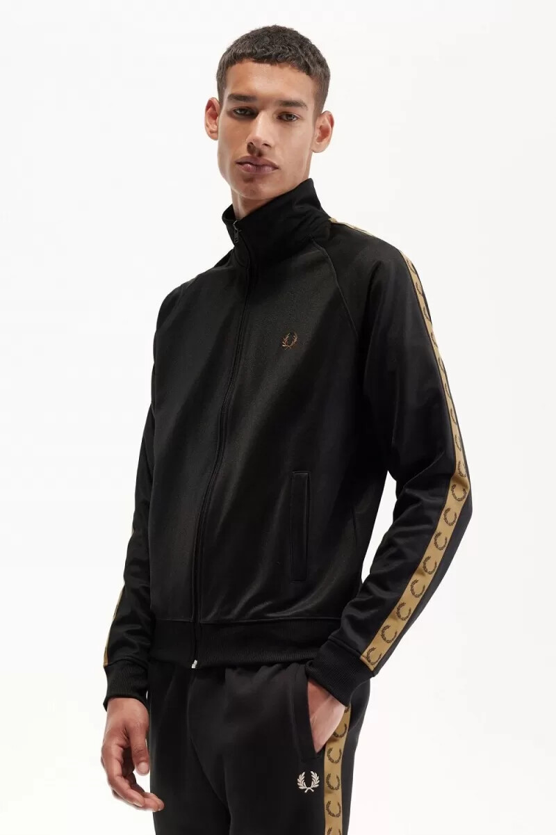 fred perry giacca sportiva da uomo con nastro a contrasto nera e verde