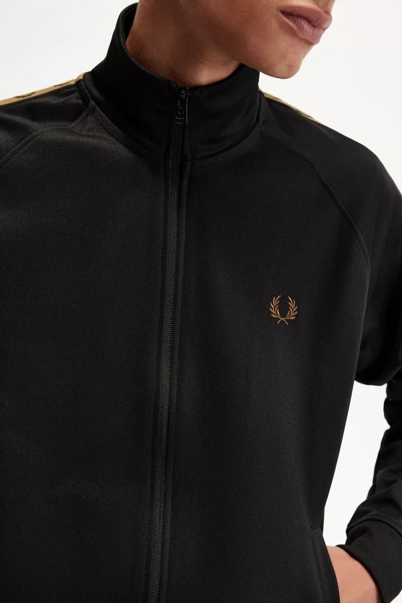fred perry giacca sportiva da uomo con nastro a contrasto nera e verde