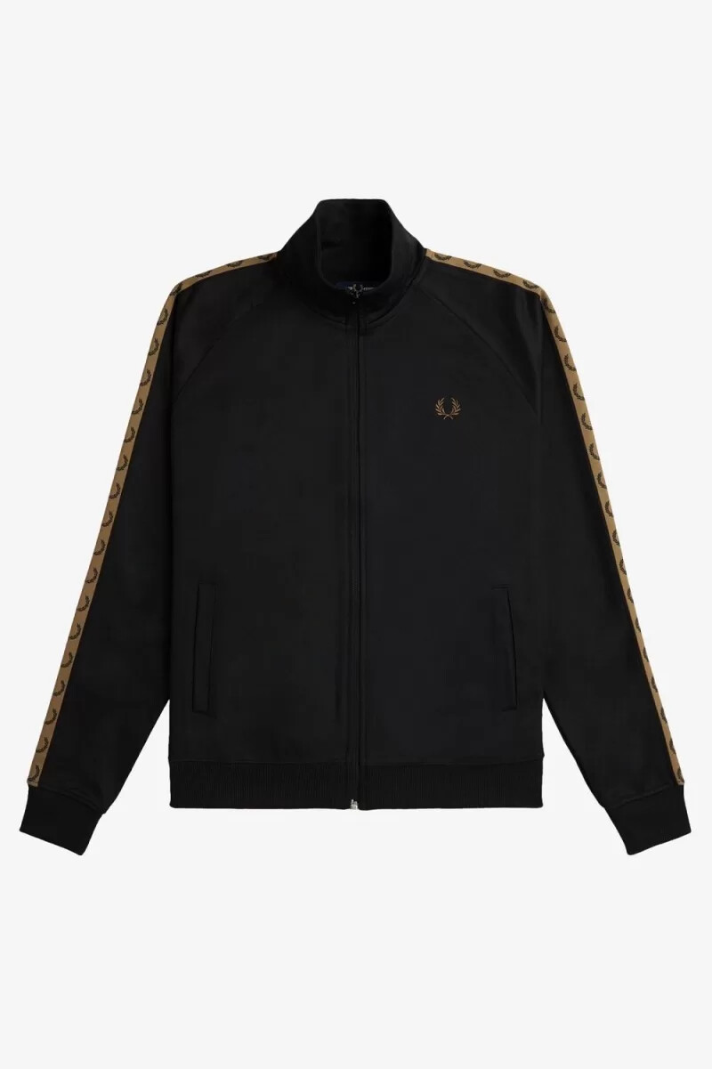 fred perry giacca sportiva da uomo con nastro a contrasto nera e verde