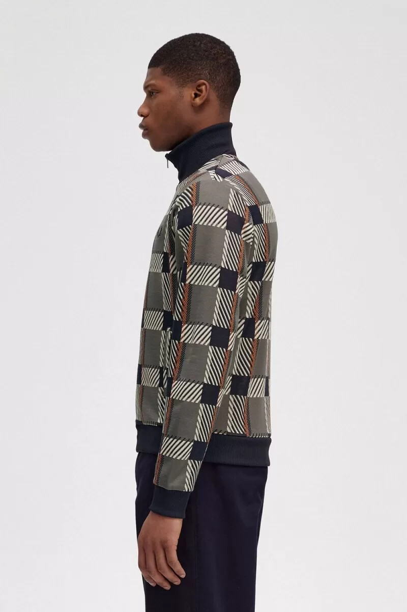 fred perry glitch tartan - giacca sportiva da uomo verde campo