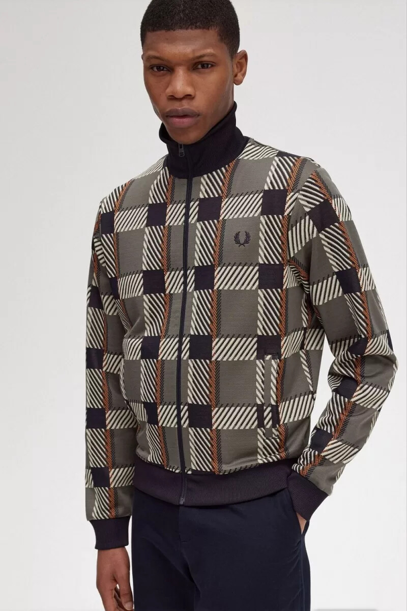 fred perry glitch tartan - giacca sportiva da uomo verde campo