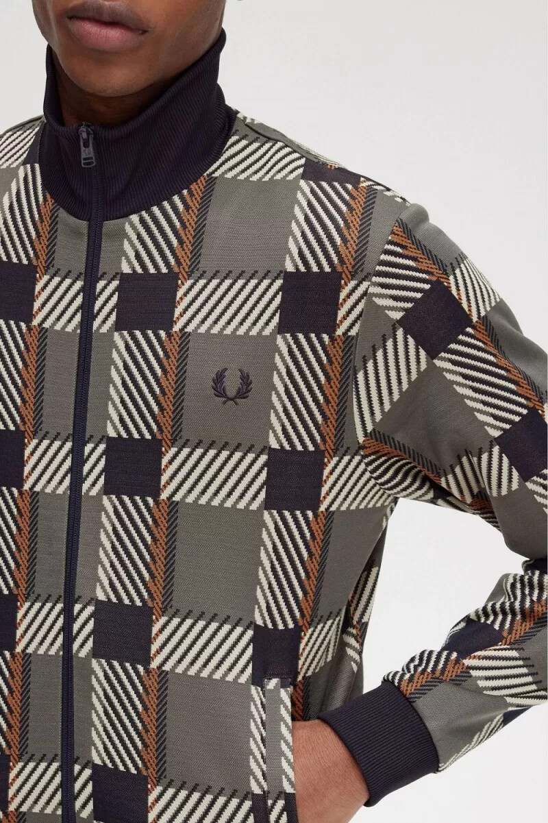 fred perry glitch tartan - giacca sportiva da uomo verde campo