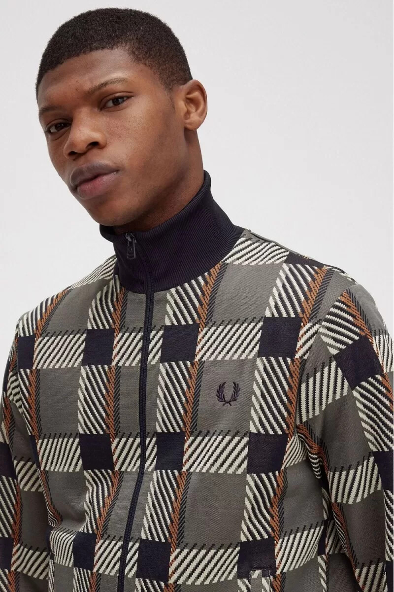fred perry glitch tartan - giacca sportiva da uomo verde campo