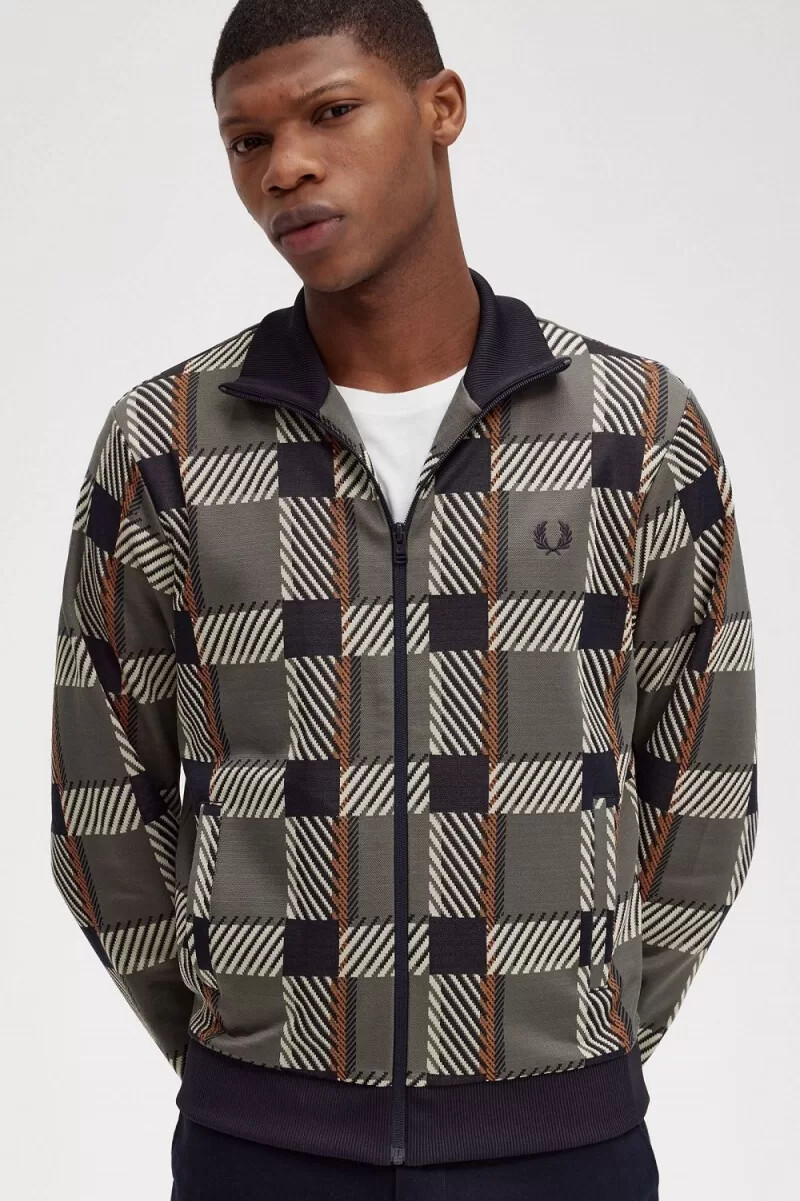 fred perry glitch tartan - giacca sportiva da uomo verde campo