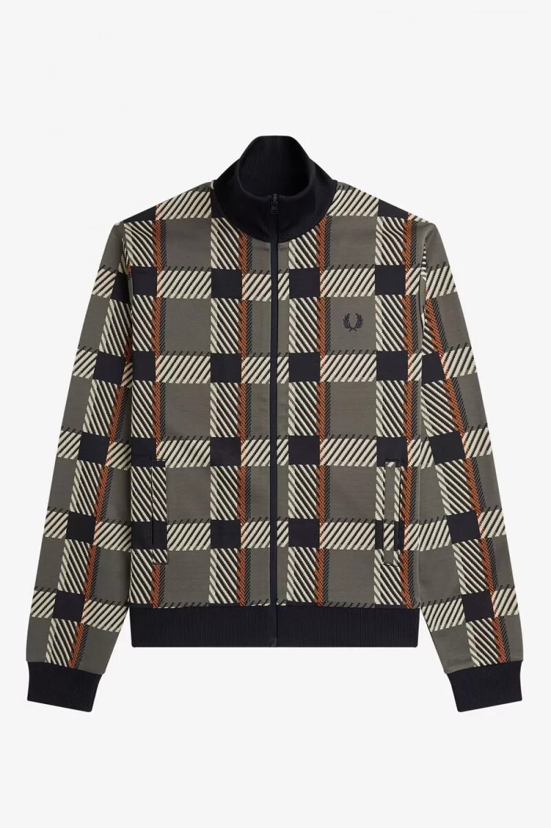 fred perry glitch tartan - giacca sportiva da uomo verde campo