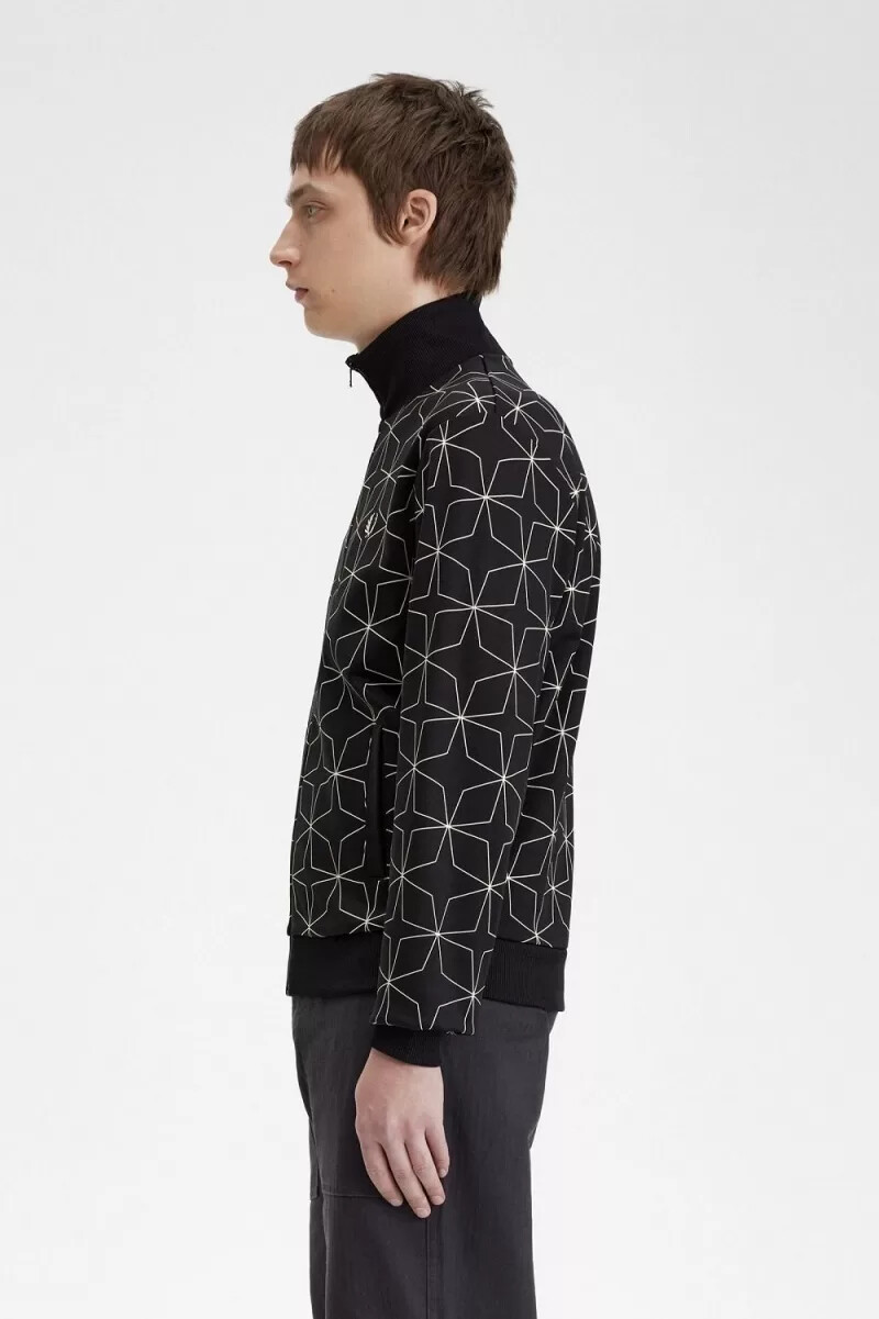 giacche da tuta da uomo con stampa geometrica fred perry nere