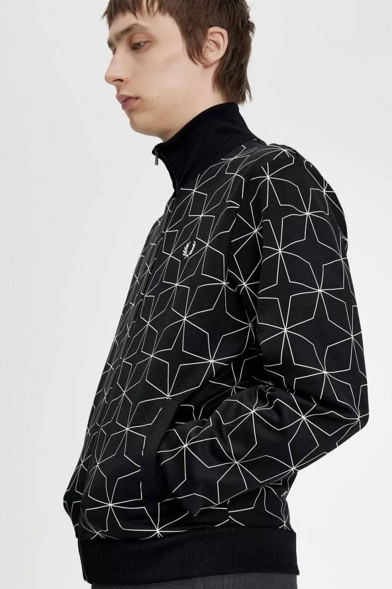 giacche da tuta da uomo con stampa geometrica fred perry nere