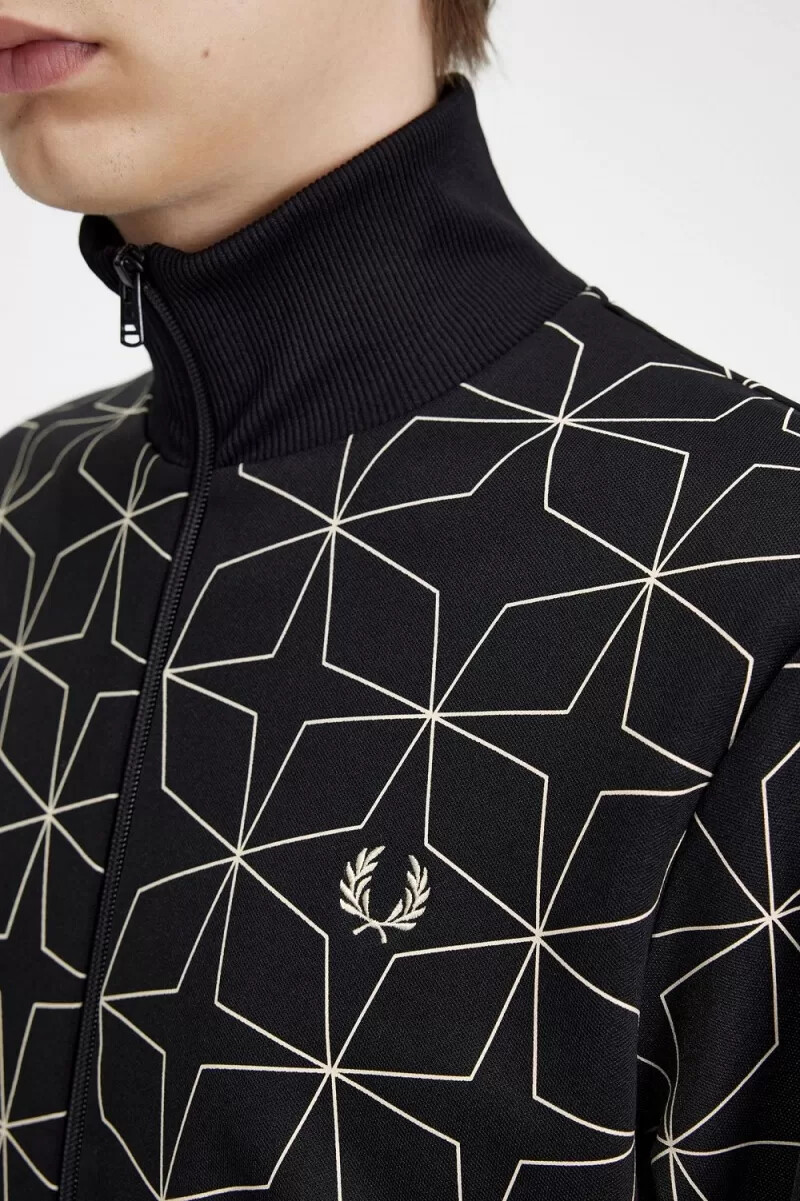 giacche da tuta da uomo con stampa geometrica fred perry nere
