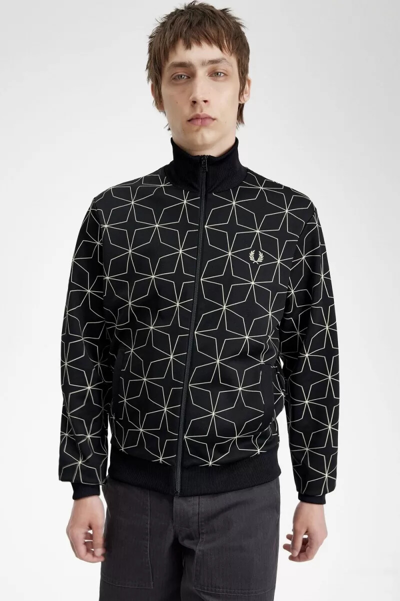 giacche da tuta da uomo con stampa geometrica fred perry nere