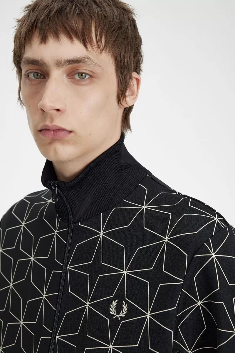 giacche da tuta da uomo con stampa geometrica fred perry nere