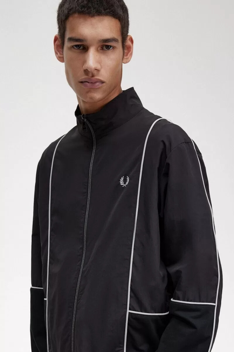 fred perry piped shell giacche da uomo nere