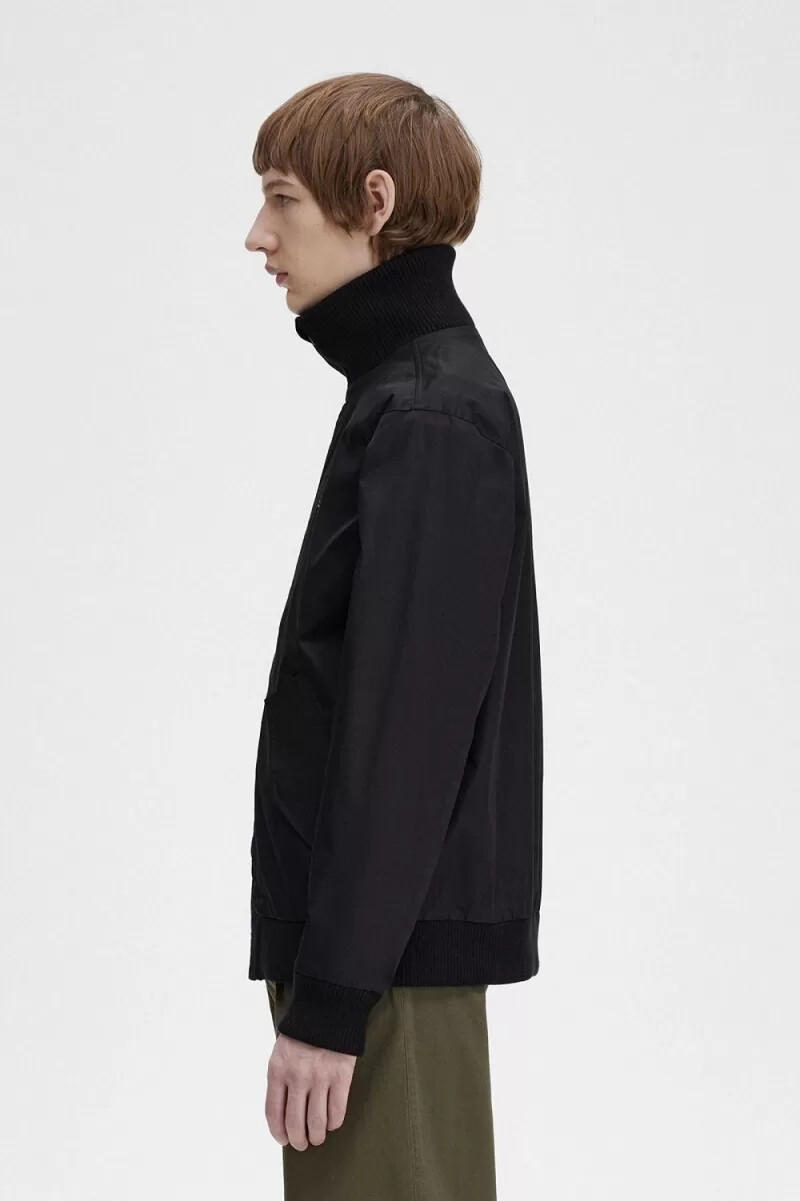 fred perry bomber da tennis in maglia a coste da uomo nero