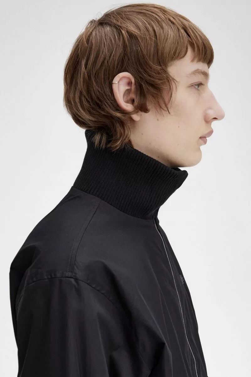 fred perry bomber da tennis in maglia a coste da uomo nero