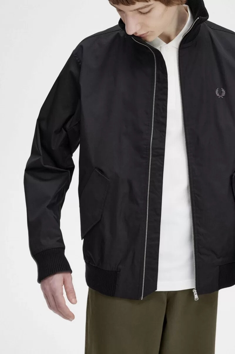 fred perry bomber da tennis in maglia a coste da uomo nero