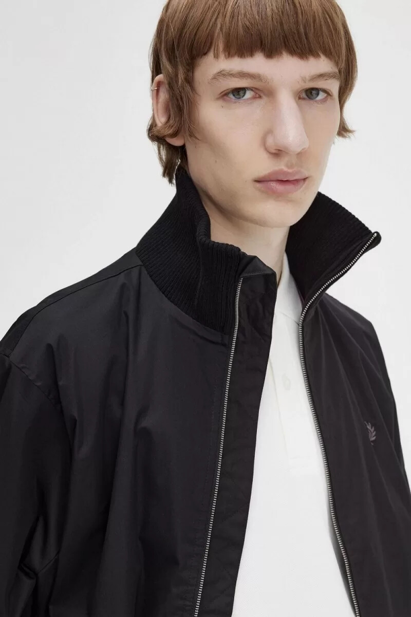 fred perry bomber da tennis in maglia a coste da uomo nero