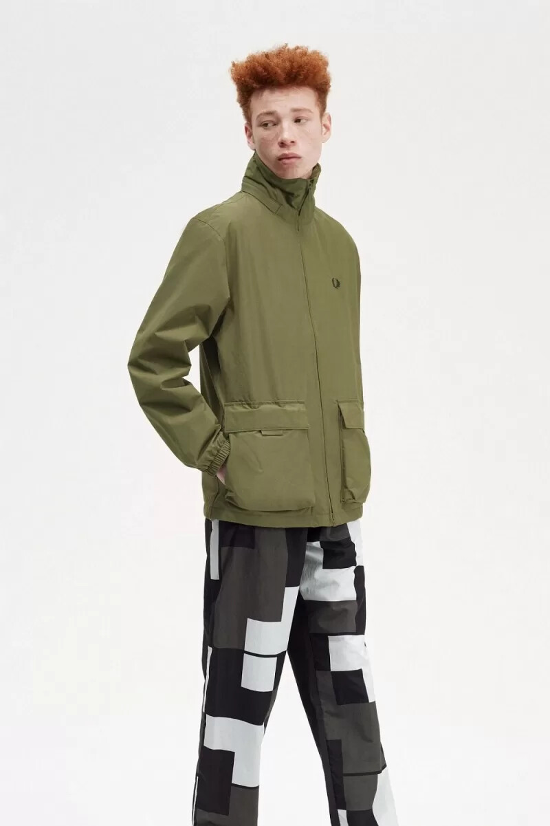 giacche da uomo fred perry patch pocket zip through uniform green