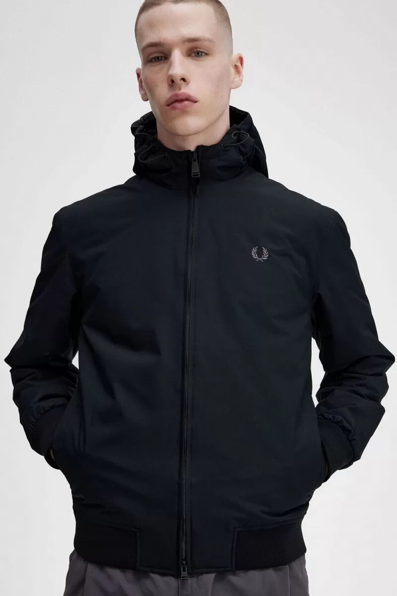 fred perry giacca imbottita con cappuccio brentham da uomo colore nero canna di fucile