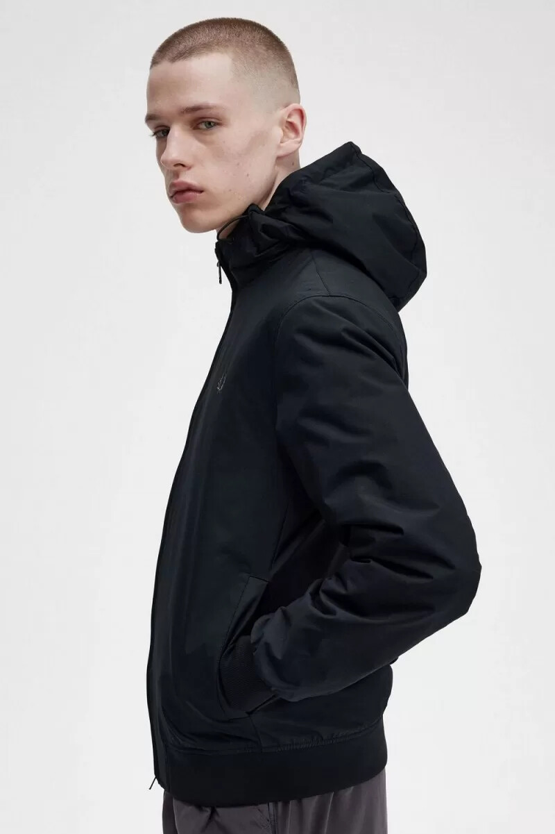 fred perry giacca imbottita con cappuccio brentham da uomo colore nero canna di fucile