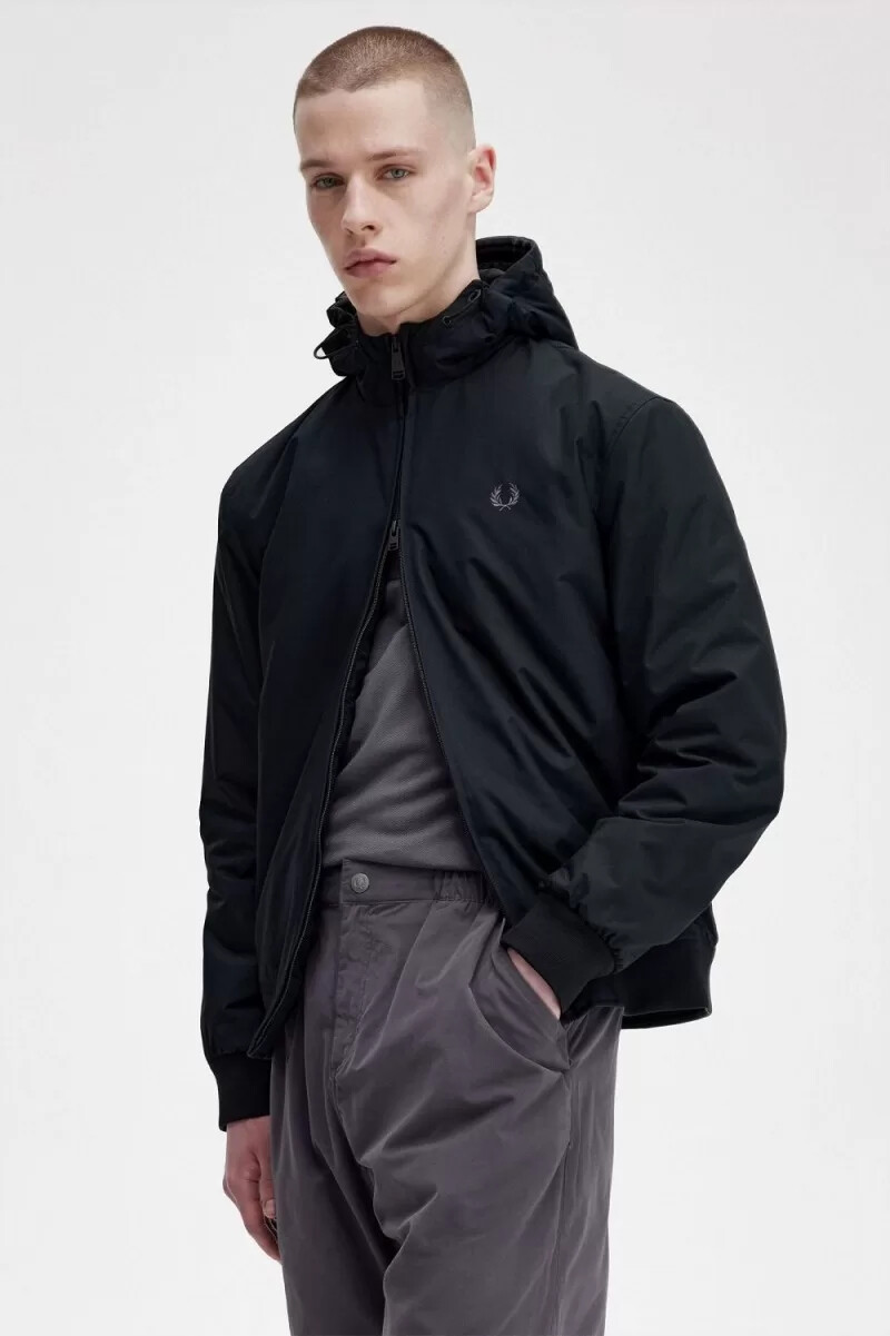 fred perry giacca imbottita con cappuccio brentham da uomo colore nero canna di fucile