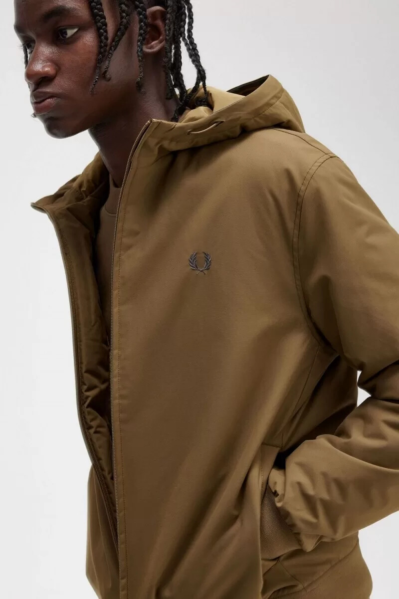 fred perry giacca imbottita con cappuccio brentham da uomo marrone