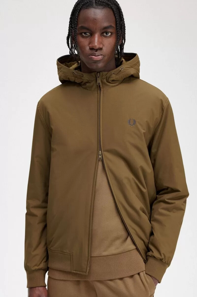 fred perry giacca imbottita con cappuccio brentham da uomo marrone
