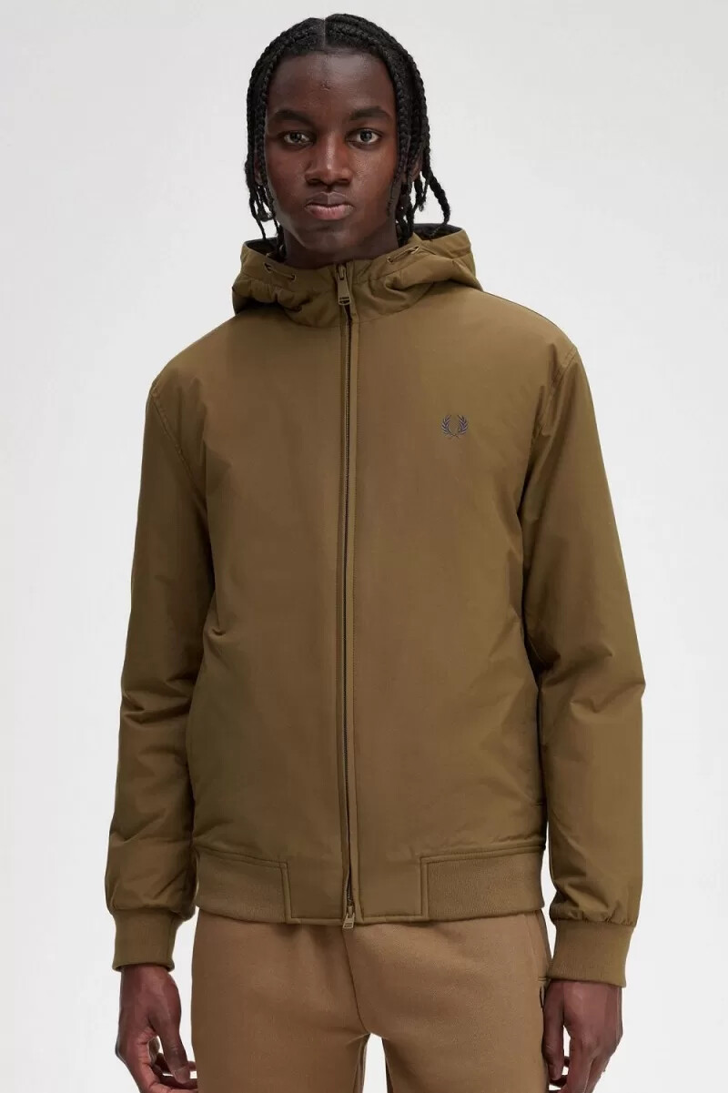 fred perry giacca imbottita con cappuccio brentham da uomo marrone