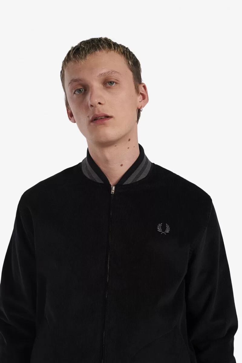 fred perry needlecord tennis bomber da uomo nero