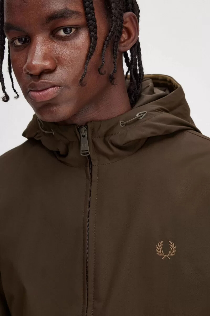 fred perry giacca imbottita con cappuccio brentham da uomo tabacco bruciato