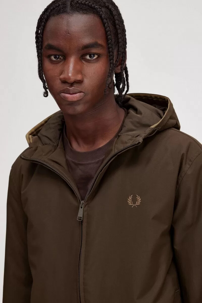 fred perry giacca imbottita con cappuccio brentham da uomo tabacco bruciato