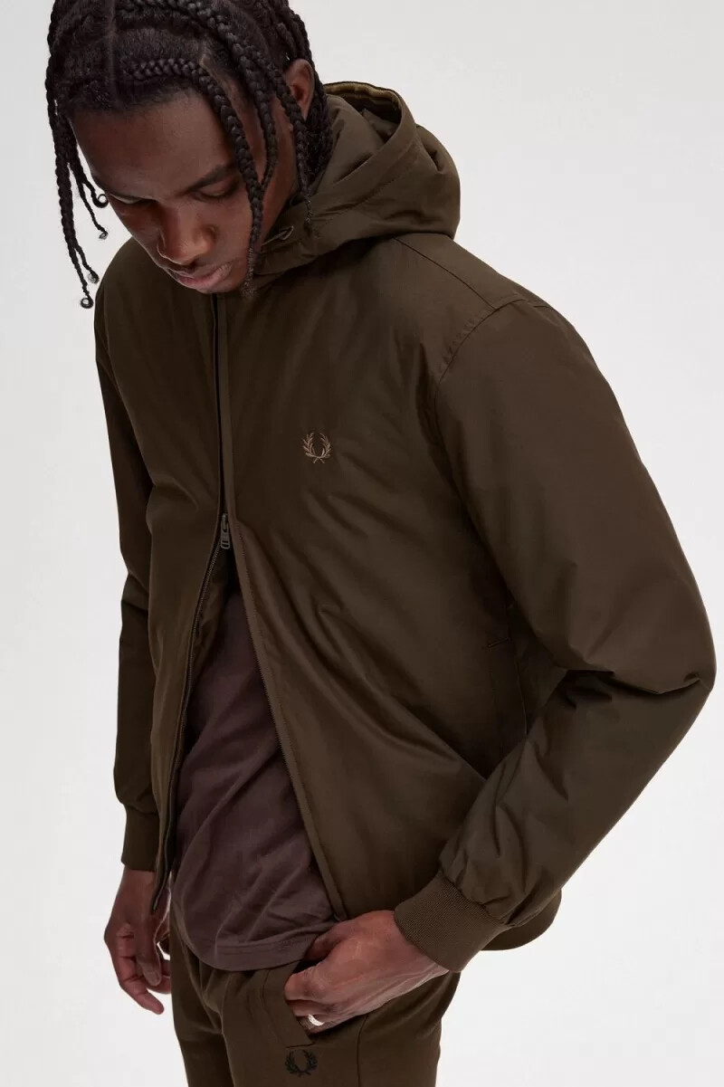 fred perry giacca imbottita con cappuccio brentham da uomo tabacco bruciato