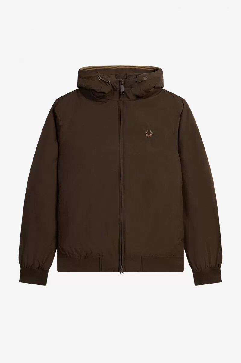 fred perry giacca imbottita con cappuccio brentham da uomo tabacco bruciato
