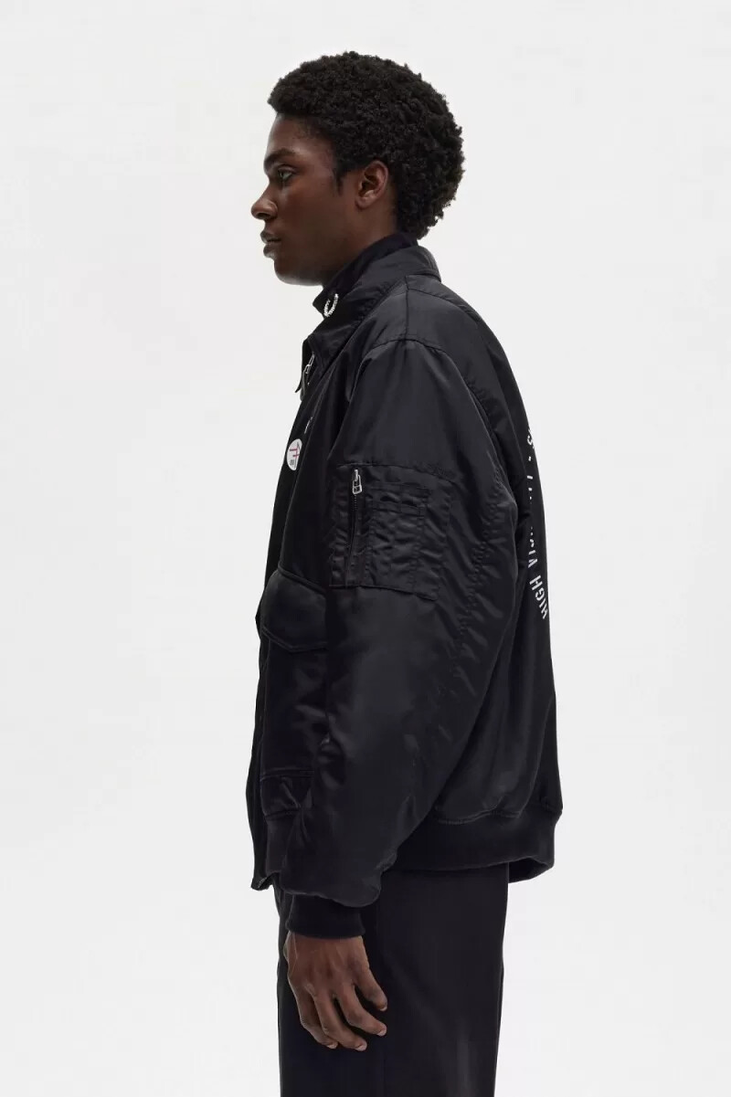fred perry printed flight jackets da uomo nero