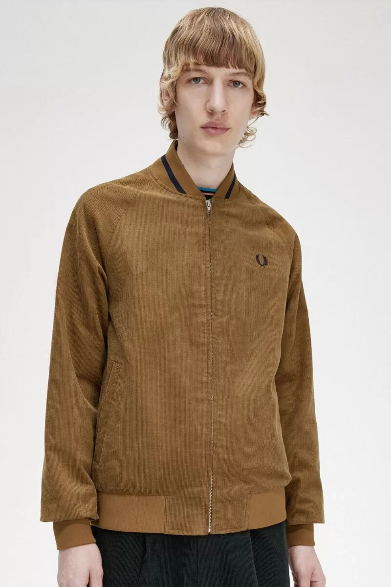 fred perry waffle cord tennis bomber da uomo marrone