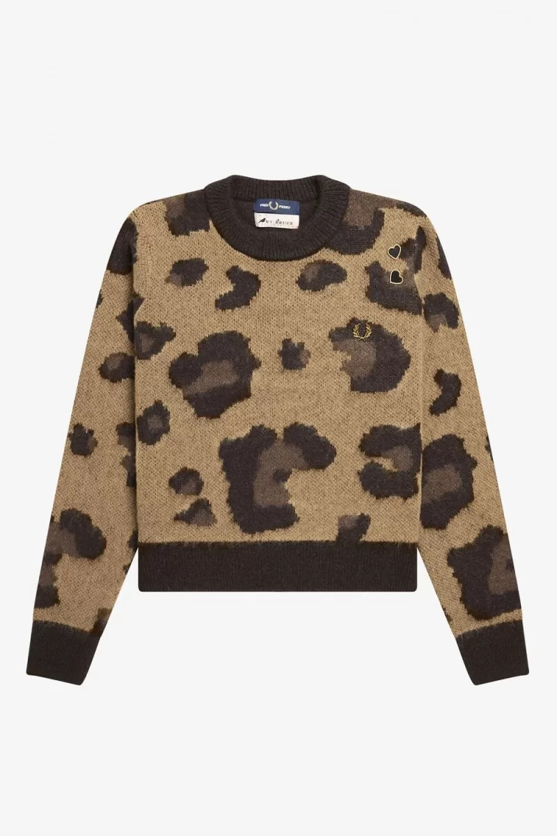 maglione da donna fred perry leopard in tinta unita leopardata
