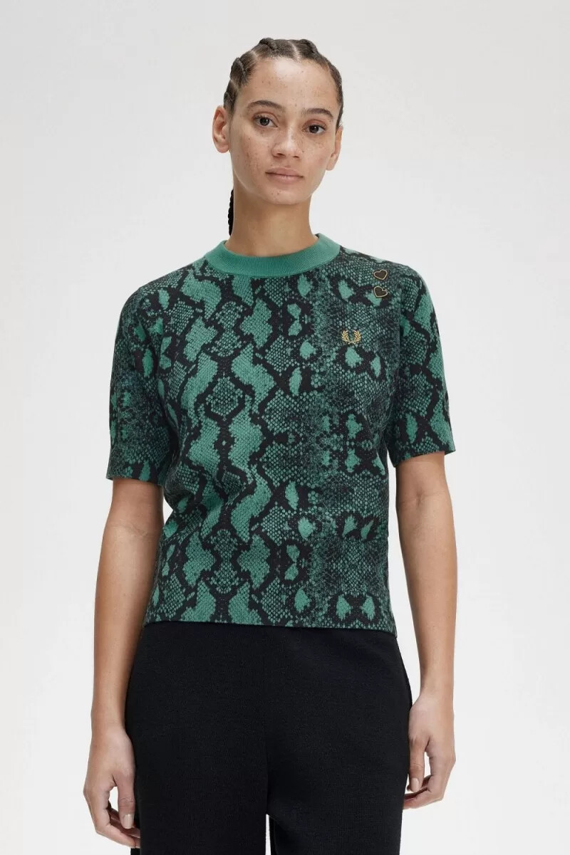 maglione da donna fred perry con stampa serpente colore menta intenso