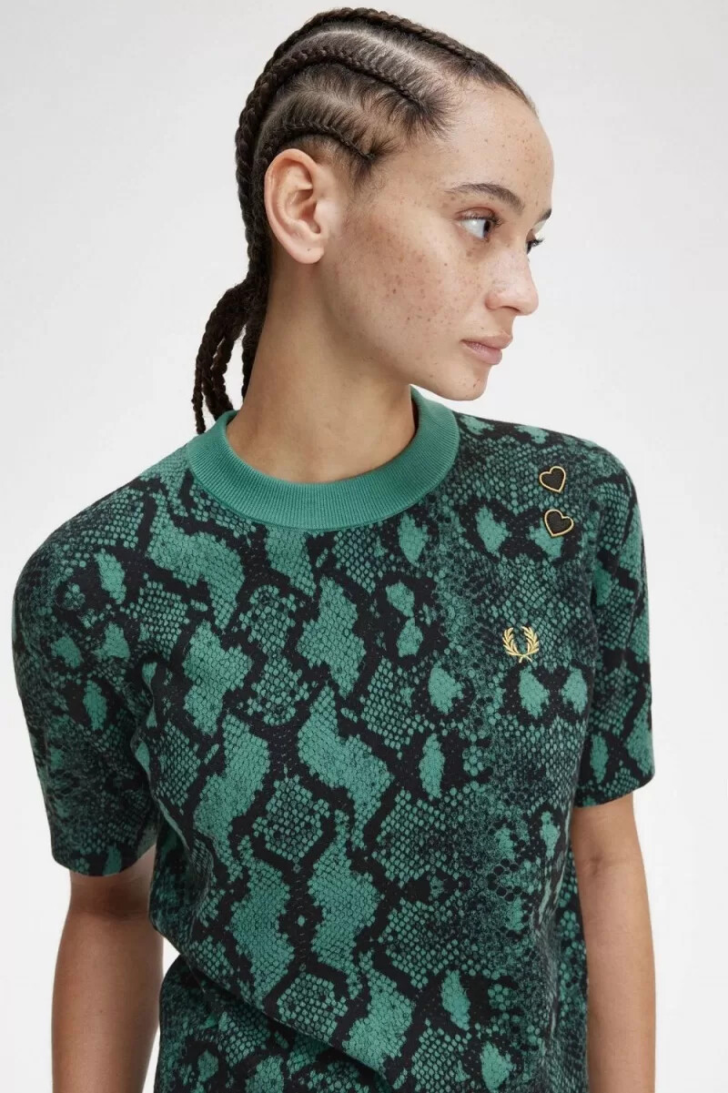 maglione da donna fred perry con stampa serpente colore menta intenso