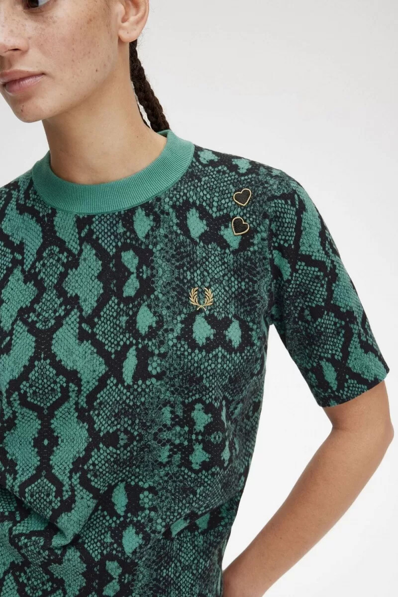 maglione da donna fred perry con stampa serpente colore menta intenso
