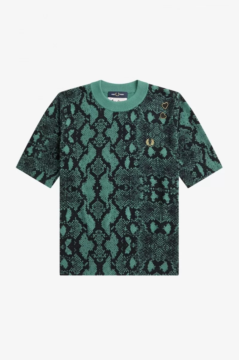 maglione da donna fred perry con stampa serpente colore menta intenso