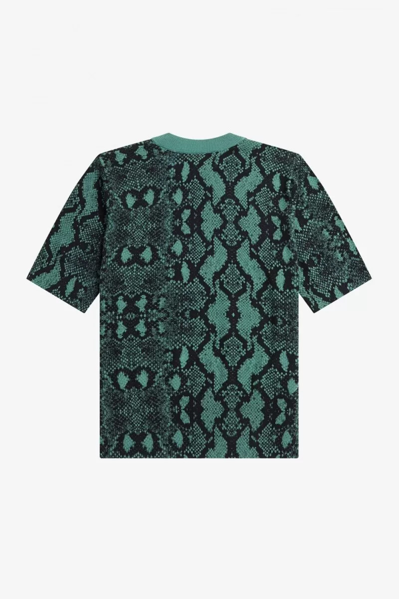 maglione da donna fred perry con stampa serpente colore menta intenso